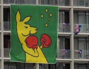 Olympische Winterspelen 2010: Vlag boksende kangoeroe van het Australische team