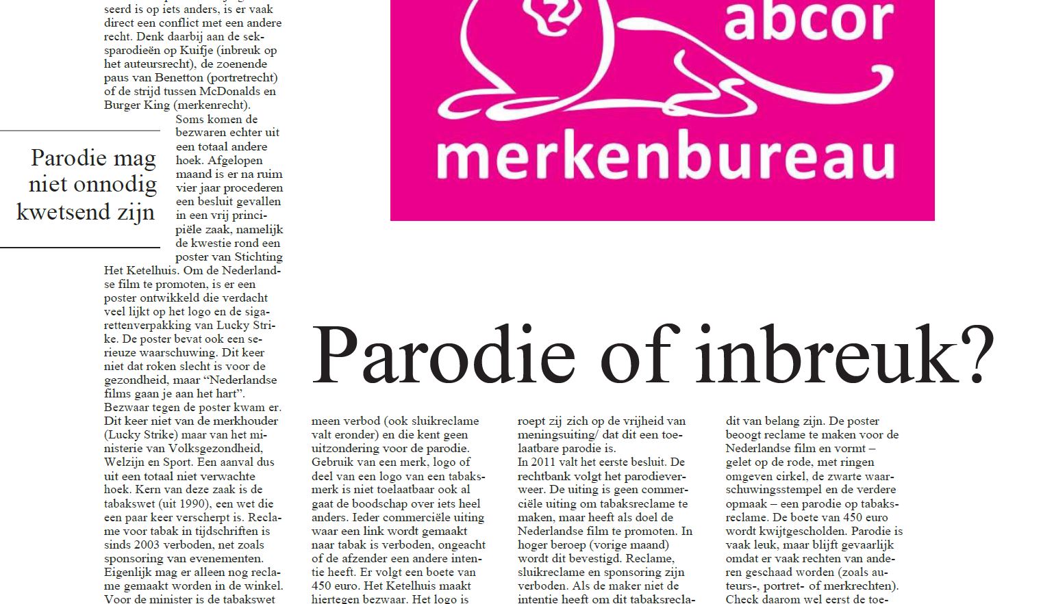 Parodie of inbreuk (HDC kranten - Plus werken bijlage)