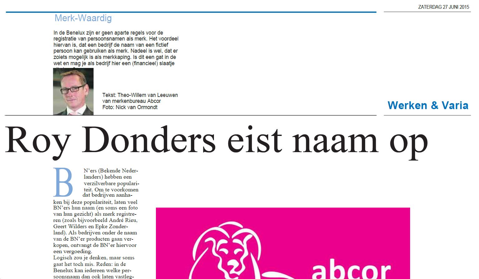 Roy Donders eist naam op (HDC kranten - Plus werken bijlage)